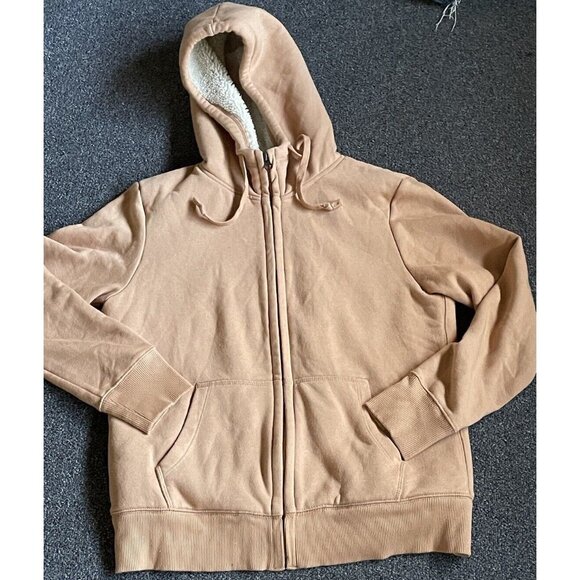 Uniqlo Womens Sherpa Lined Hoodie Full Zip Jacket  Size Large Peach - Picture 2 of 6